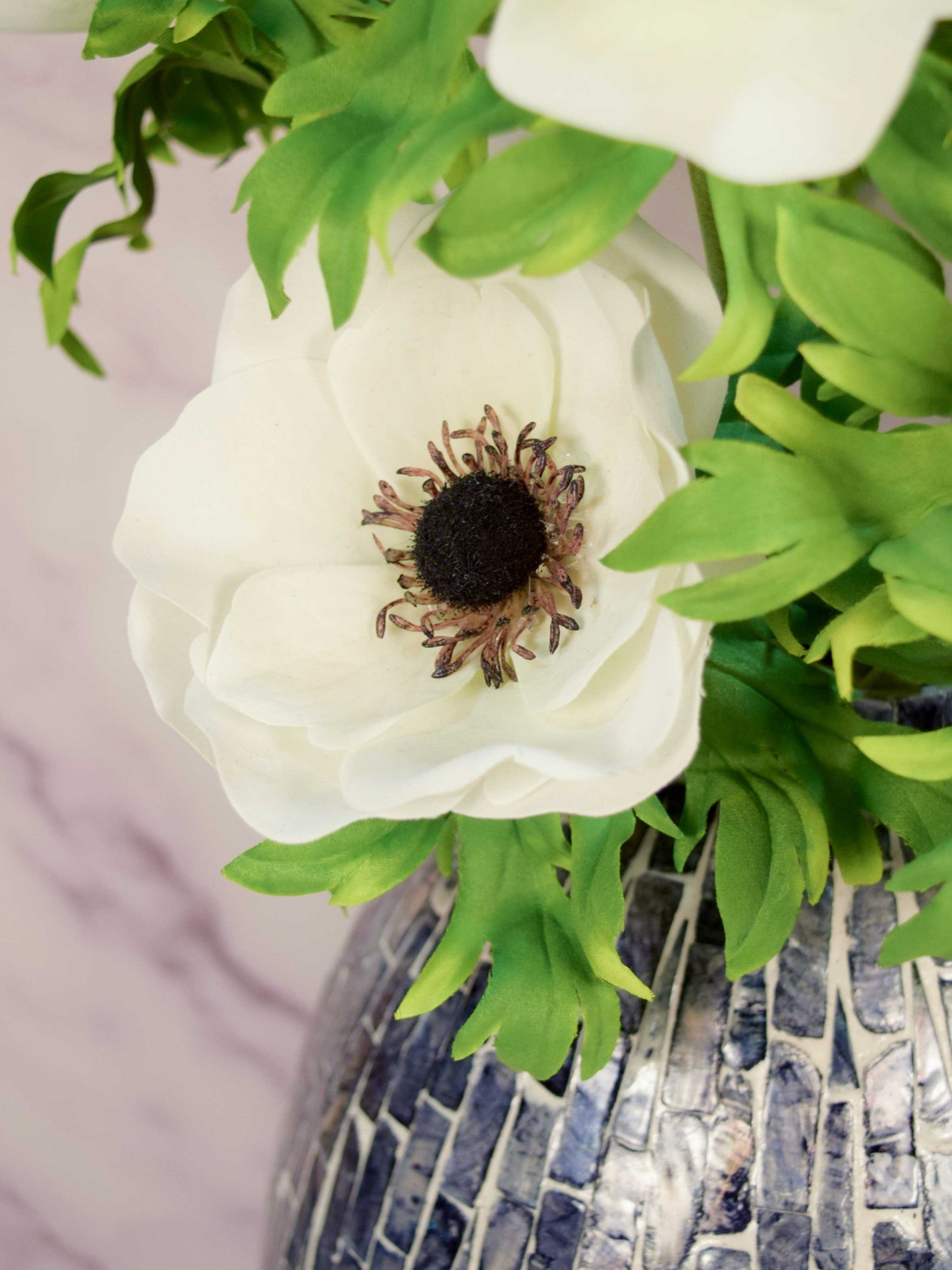 White Anemone Silk Floral 22" Pick