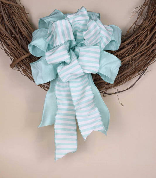 Aqua Mint Striped Bow
